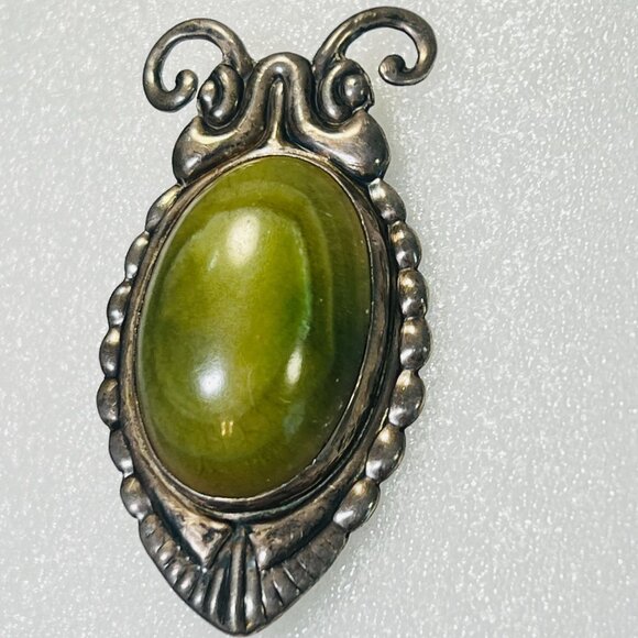 Egytian Revival AQ Large Taxco MX Silver Scarab Beetle Insect Brooch Serpentine - Picture 9 of 14